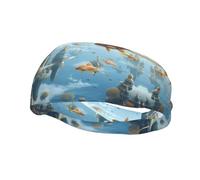 Floating City of Fish Schools in The Clouds Sweat Headbands for Women & Men - Unique Customized Patterns, Non-Slip Wide Headband for Running, Gym, Yoga, and More - Stylish Hair Accessories