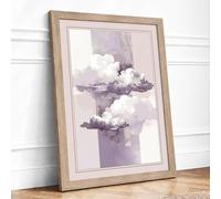Floating Clouds Minimalist Framed Wall Art Print A3 (42×29.7cm) Oak, Wall Decor for Living Room, Bedroom, Office & Home, Ready to Hang, Art Gift