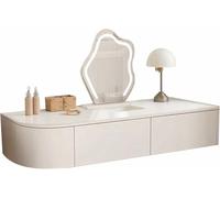 Floating Corner Desk with Drawers, Wall-Mounted Vanity Makeup Table, Small Dressing Table, Wood Shelf with Storage