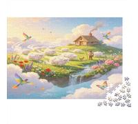 Floating Countryside Cottage 1000 Piece Jigsaw Puzzle Paper Adult Puzzle Game Pastoral Cloud Scenery Home Relax Focus Gift 38x26cm/1000pcs