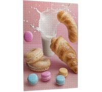 Floating Croissants&Colorful Macarons with Milk Splash Wooden Jigsaw Puzzles Adults French Pastry Art for Kitchen Decor Ideal for Foodies&Bakers Perfect to Parties&Birthdays_300pcs