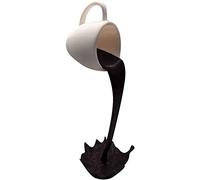 Floating Cup Sculpture Pouring Liquid Coffee Mug, 3D Retro Creative Floating Spilling Suspended Coffee Mug Cup Ornaments, Resin Art Decor for Home Kitchen Living Room (White & Black)