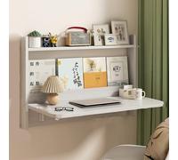 Floating Desk for Small Wall Spaces Solid Wood Folding Desk, Hanging Wall Mounted Folding Desk with Storage Super Strong Load Bearing Easy to Clean for Bedroom Den(White,82.5x57x8.5)