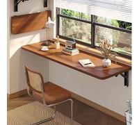 Floating Desk Wall-Mounted Wooden Computer Table Foldable Shelf for Bedroom Space-Saving Home Office Brown 140×30cm (55×12in) Floating Workstation