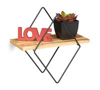 Floating Diamond-Shaped Shelf Decorative Wall-Mount Iron Wood Industrial Design