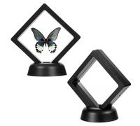 Floating Display Frame 2 Pack Freestanding Challenge Coin Display Stands Case Holder Small Transparent Frame Jewelry Displays Case Shell Container Storage Box for Fossils Rocks Specimen Shark Tooth