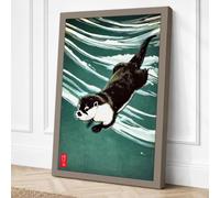 Floating Dog in Turquoise Canvas Wall Art Print 18x12 Inch | Ready to Hang, Gallery Wrapped, Fade-Resistant Inks, Securely Packaged, UK Made
