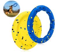 Floating Dog Toys -E-TPU Water Pool Fetching Toy with Rope for Small Medium Large Pet, Ring and Plate Shape Indestructible Interactive Dog Chew Toys for Summer Outdoor Training Fun (Blue+Yellow)