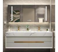 Floating Double Sink Bathroom Vanity with Smart LED Defog Mirror and Storage Cabinet
