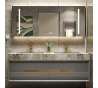 Floating Double Sink Bathroom Vanity with Smart LED Defog Mirror and Storage Cabinet