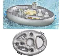 Floating Drink Holder, Qtopun Inflatable Pool Drink Float Tray with 8 Holes Large Capacity Swimming Pool Cup Holders Pool Drinking Cooler for Drinks Beer Wine Food Fruit - Silver