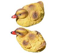 Floating Duck Figure, 2Pcs Lifelike Floating Duckling Miniature Statue Ornament, Black Yellow Garden Pool Pond Fountain Lawn Decor Water Fun