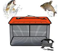 Floating Fishing Basket, Reflective Fishing Net, 19.69 x 15.35 x 9.45 inches, Foldable Cage, Live Catch Trap, Stainless Steel Frame, 60 cm Length, Ideal for Stream, Sea, Rock, Outdoor Adventures