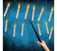 Floating Flickering Candles - Flameless Battery Operated Led Candle Sticks with Remote Control | Halloween Decorations for Wedding, Haunted House, Themed Parties