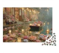 Floating Flower Boat 1000 Piece Jigsaw Puzzle Paper for Adults Night Lantern Relaxation Focus Gift Home Decor 70x50cm/1000pcs