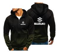 FLOATING Full Zip Motorbike Hoodie SU. ZU. KI, Hooded Sweatshirt with Pockets, Comfort Men's Clothing for Sports and Fitness-Green||3XL