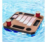 Floating Game or Card Table Tray for Pool or Beach Party Float Lounge Durable Foam Drink Holders with Waterproof Playing Cards (Brown)