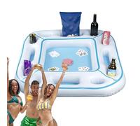 Floating Game Table for Pool, Pool Floating Table with Waterproof Cards, Game Tray Inflatable Drink Snack Holder for Lake River Beach Backyard Poolside Family Adults