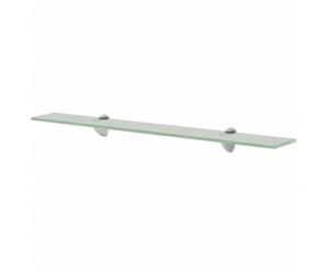 Floating glass shelf 70x10cm clear tempered 8mm with white zinc clip brackets x2