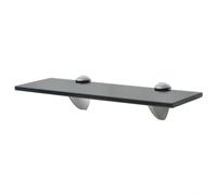 Floating Glass Wall Shelf Black 30x10 cm Tempered 8mm Zinc Brackets for Bathroom