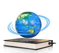 Floating Globe Lamp, 6" Magnetic Levitating World Map Light with 360° Self-rotating, New Tech Gadgets for Home Office Desk Decoration & Kids Education Blue Books