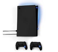 Floating Grip 1x PS5 Wall Mount + 2x Controller Mounts + 9x Black + 4x Blue Silicone Covers + Blue LED Light (0.5M) - Black Silicone Material, Slim Desktop Case