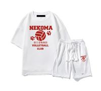 FLOATING Haiky-uu!! Men's Pyjamas Set, T-Shirt Shorts Nightwear, Sleepwear Nightwear Set for Men Teenagers, Loungewear(White3,M)