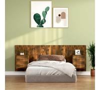 Floating Headboard with Cabinets Smoked Oak Engineered 217x32.5x80cm WallMounted