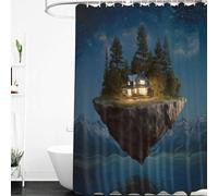 Floating Island Cottage Shower Curtain,Floating Island Forest Cabin Under The Stars Bathroom Curtain,Machine Washable Quick-Drying with Plastic Hooks for Bathtub W 70.9" X L 82.7" (1 Panels)