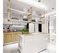 Floating Kitchen Pot Rack - Wall-Mounted White Wooden Shelf with Gold Iron Frame, Decorative Wine Rack & Flower Stand - Stylish Storage for Kitchen, Bar & Dining - Available in 60/80/100/120