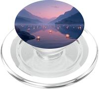 Floating Lanterns on Mountain Lake at Dusk PopSockets PopGrip for MagSafe