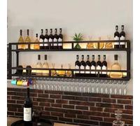 Floating LED Metal Shelves for Spirits & Wine - Wall-Mounted Storage Rack, Multifunctional Display Shelf for Home, Bars & Restaurants - Black 150 x 25 x 55 cm