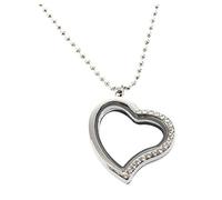 Floating Locket Necklace - Living Memory Floating Locket Love Heart Half Rhinestone Charm Pendant Necklace Silver Practical and Professional