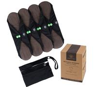FLOATING LOTUS Reusable Sanitary Pads (4pk Large: Medium to Very Heavy Period Flow) - Black Washable Bamboo Menstrual Towels, inc Waterproof Bag