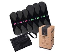 FLOATING LOTUS Reusable Sanitary Pads (6pk Medium & Large: Medium to Heavy Period Flow) Black Washable Bamboo Menstrual Towels Panty Liners inc Waterproof Bag