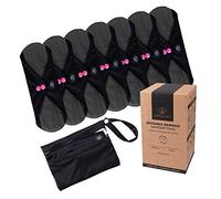 FLOATING LOTUS Reusable Sanitary Pads (7pk Medium: Light to Medium Period Flow) Black Washable Bamboo Menstrual Towels Panty Liners inc Waterproof Bag