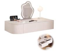 Floating Makeup Vanity Set with Mirror & Lights - Wall-Mounted Dressing Table for Small Spaces Modern White Dresser for Corner Use Stylish Makeup Desk
