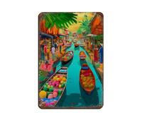 Floating Markets Thailand, Bangkok Travel Retro Poster Metal Tin Sign Chic Art Retro Iron Painting Bar People Cave Cafe Family Garage Poster Wall Decoration 8x12inch(20x30cm)