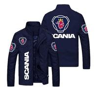 FLOATING Mens Casual Jacket Sc.an.ia, Full Zip Mens Bomber Jackets, Leisure Thin Coats with Multi Pockets for Outdoor-Navy Blue||3XL