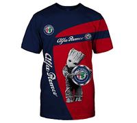 FLOATING Men's Casual T-Shirt - Alfa Ro-meo Short Sleeve Summer Crew Neck Contrast Color Tees Shirts Moto Sport Tops-Red||L