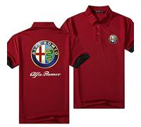 FLOATING Men's T-shirt Short Sleeve Alfa Ro-meo Color Contrast Top Classic Turn-down Collar T-shirts Sports Golf Tennis -Red||XL