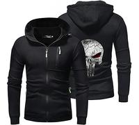 FLOATING Mens Zip Hoodie Pun.ish-er, Hooded Tracksuit Sweatshirt with Pockets, Comfortable Sports Hoody for Winter Outdoor Training-Black||M