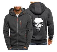 FLOATING Men's Zipped Hoodie Pun.ish-er, Hooded Mens Jackets with Pockets, Comfortable Cardigan for Outdoor Sports-Gray||L