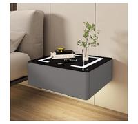 Floating Nightstand LED Wall Mounted Bedside Table with Charging Station and 1 Drawer, Glass Top Floating Shelves for Bedroom