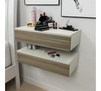 Floating Nightstand Set of 2, Wooden Night Stand with Drawers, Wall Mounted Bedside Table, Side Table for Bedroom, Living Room, Office(Beige,23.6in)