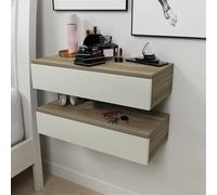 Floating Nightstand Set of 2, Wooden Night Stand with Drawers, Wall Mounted Bedside Table, Side Table for Bedroom, Living Room, Office(Brown,15.7in)
