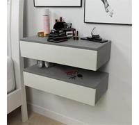Floating Nightstand Set of 2, Wooden Night Stand with Drawers, Wall Mounted Bedside Table, Side Table for Bedroom, Living Room, Office(Silver,15.7in)