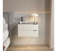 Floating Nightstand with Drawer and Charging Station, High Gloss LED for Bedroom and Living Room