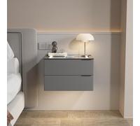 Floating Nightstand with Drawer and Charging Station, High Gloss LED for Bedroom and Living Room