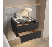 Floating Nightstand with Drawer and Charging Station, High Gloss LED for Bedroom and Living Room